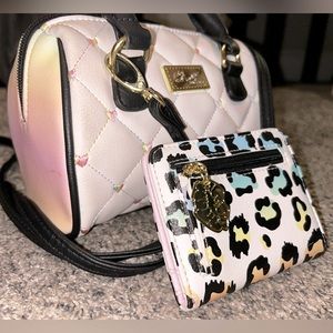 Betsey Johnson pastel heart small purse w/ matching pastel cheetah print wallet